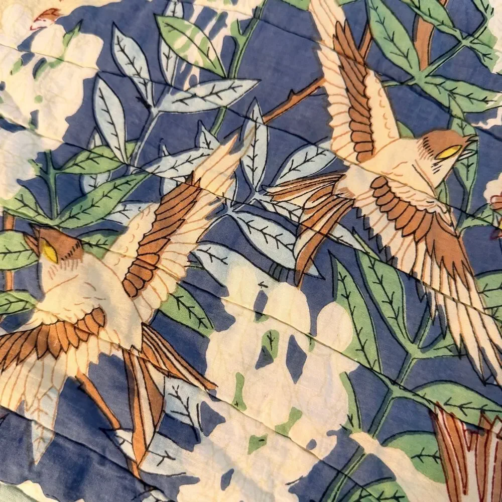 Vintage Pottery Barn King Patchwork Quilt & Shams Bird Floral Cottagecore RARE